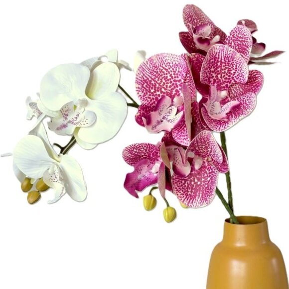 Likelike 22.5" Artificial Flowers White Phalaenopsis Moth Six Blooms Orchid Stem - Picture 3 of 4